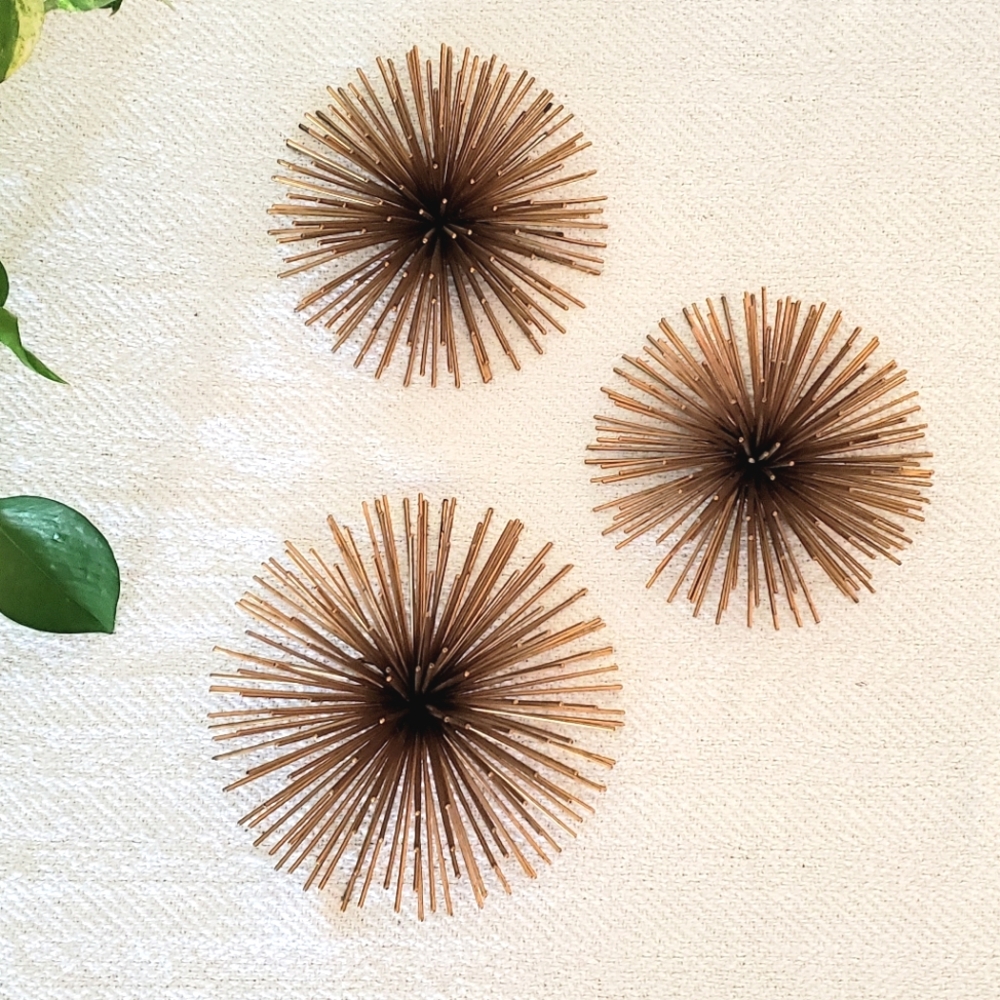 Gold retro MCM style atomic starburst wall hangings set